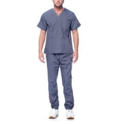 Dagacci Medical Uniform Unisex Men and Women V-Neck Top Joggers Pants Athletic Trim Cotton Scrub Set (Pewter Gray,XL)