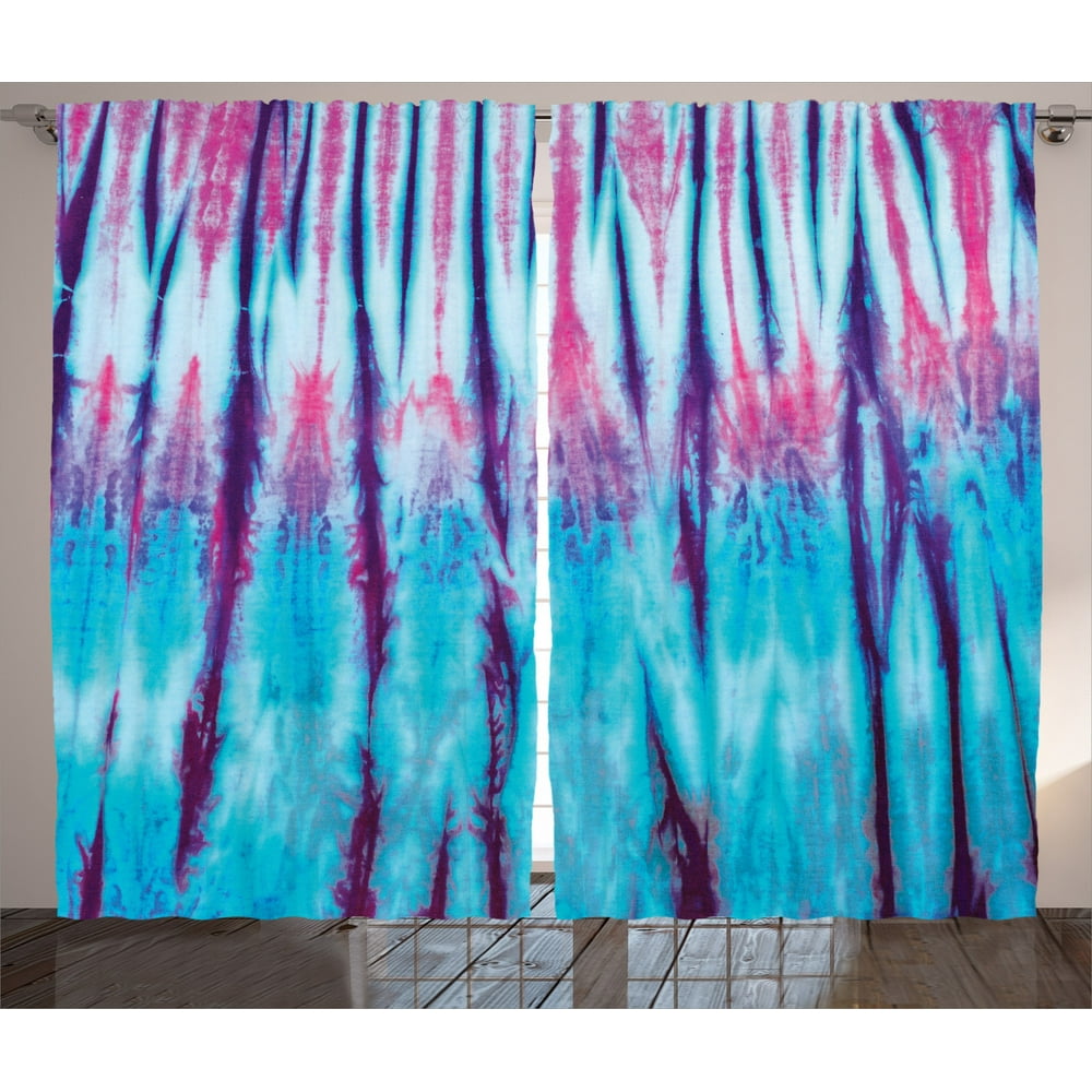 Tie Dye Decor Curtains 2 Panels Set, Close Up Vertical Gradient Tie Dye Figures Hippie Alter