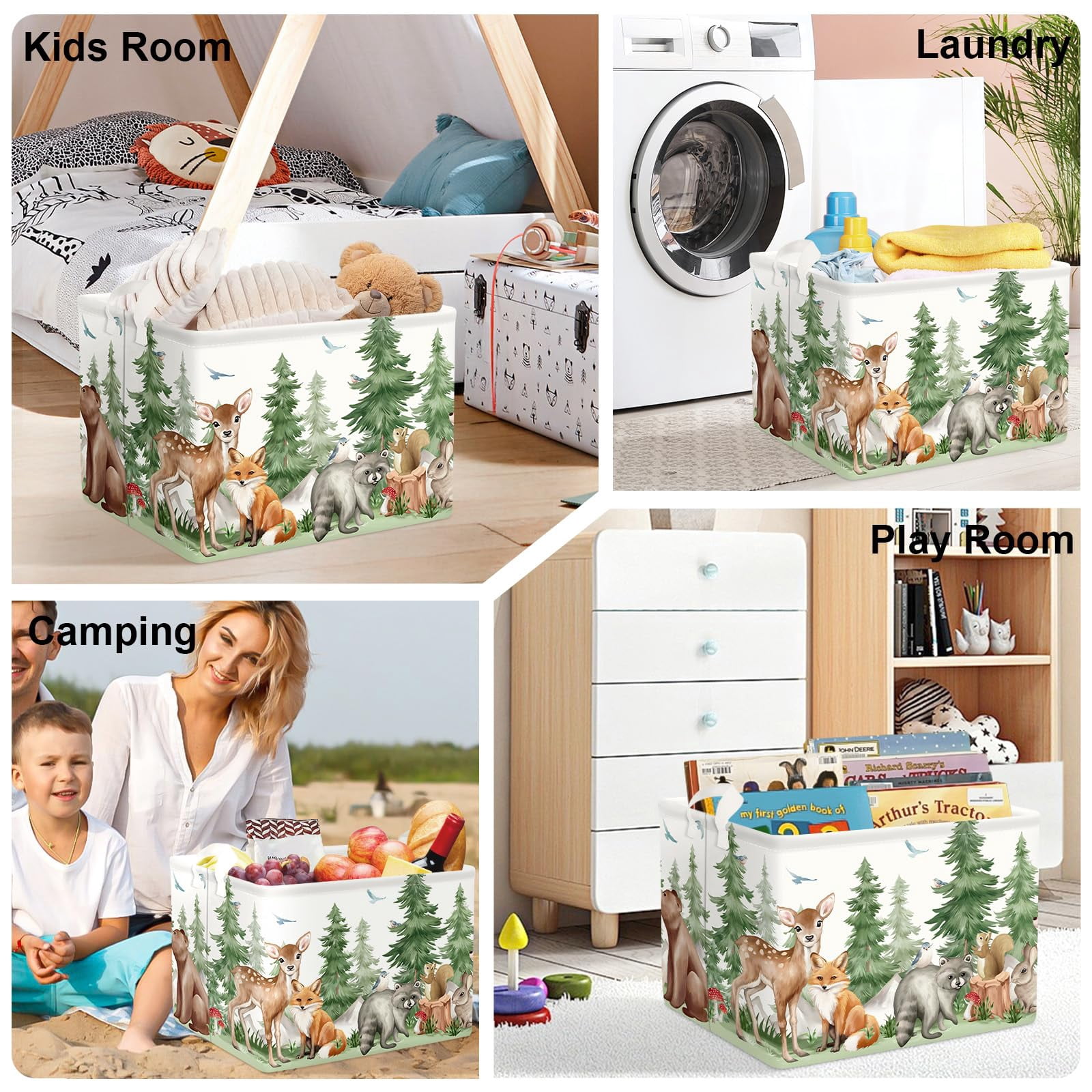 HUUMONSS Forest Animals Baby Laundry Hamper Collapsible Clothes Kids Storage Basket Bear Fox Large Boys Girls Gift Toy Box Bin for Nursery, Deer, 36L