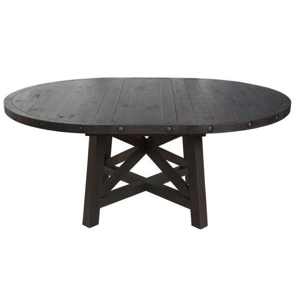 Yanez Industrial Round Table in Charcoal - Solid Wood