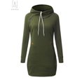 thumbnail image 3 of Gustave Womens Drawstring Long Sleeve Slim Midi Hoodie Dress Hooded Pullover Tunic Sweatshirt with Pockets (Green, XL), 3 of 4
