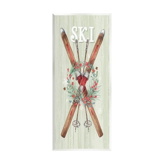 Stupell Industries Rustic Winter Skis Botanical & Floral Painting Unframed Art Print Wall Art, 7 x 17