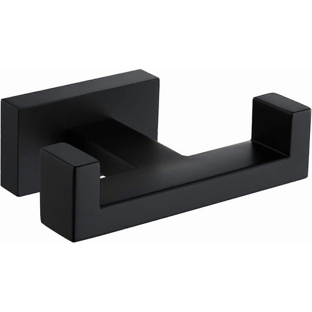 Double Bath Towel Hook, Stainless Steel Double Robe Hook, Bathroom Kitchen Towel Hanger, Hand Towel Holder for Wall, Matte Black
