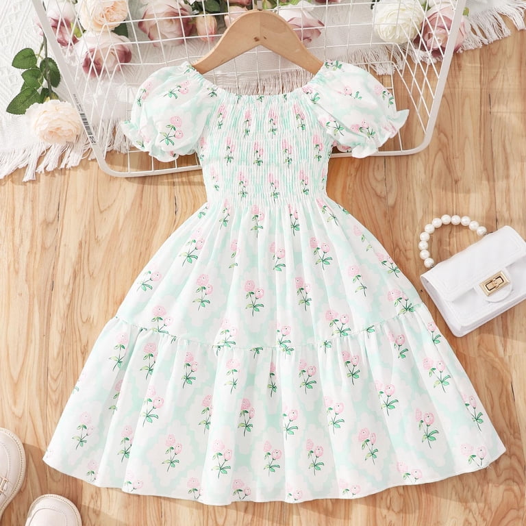 Rovga Girls Summer Dresses Toddler Girls Short Pearl Sleeves Colorful  Floral Prints Party Dresses Clothes Green Sweet Daily Wear 2-3 Years -  Walmart.com