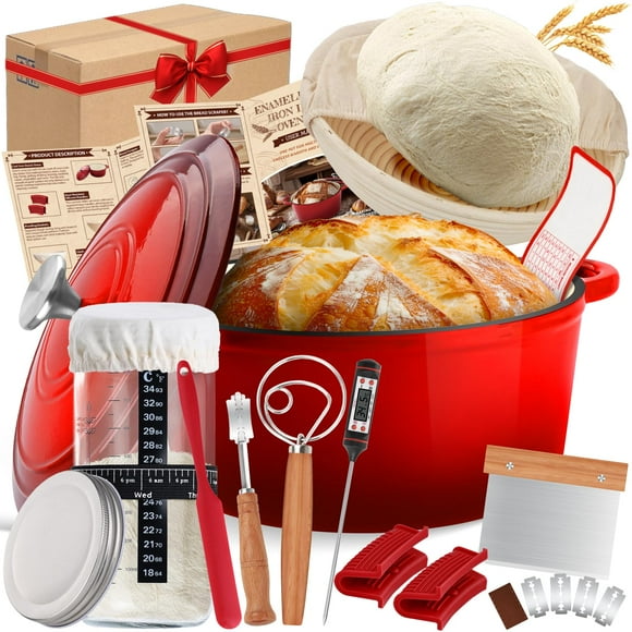 Olla holandesa NZQXJXZ de hierro fundido esmaltado de 5,5 cuartos, kit para hornear pan