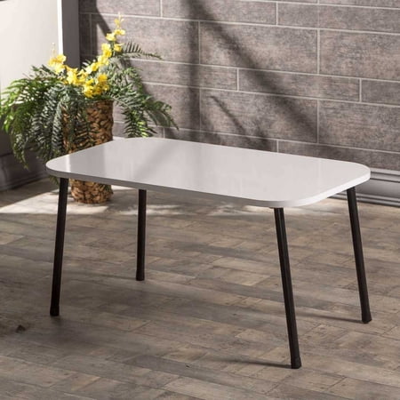 White Coffee Table with Black Metal Legs,Modern Style Coffee Table, Modern Style Rectangular Coffee Table for Living Room,Accent Table,Entryway Table,Center Table for Living Room