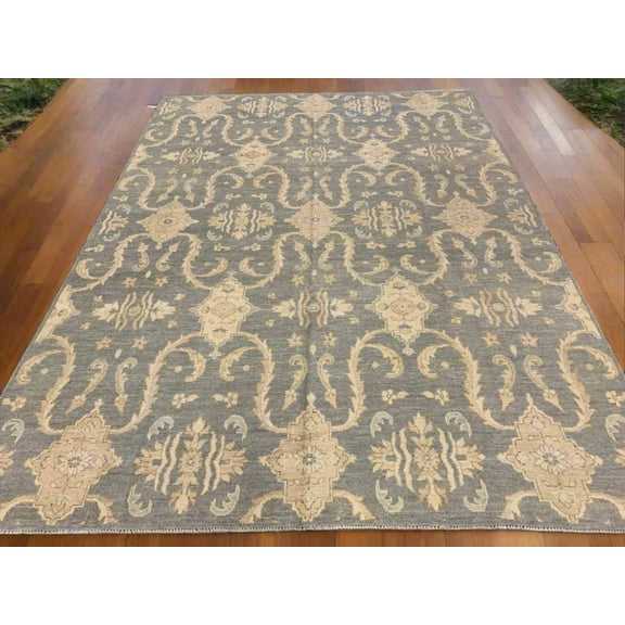 Light Gray Blue Oushak 9X12 Handmade Wool Rug # 10693