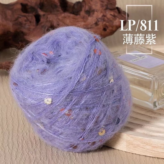 XmhyTop-A 100g Fluffy Glitter Sequin Yarn DIY Craft Knitting Yarn for Sweaters Scarves, Sparkle Crochet Yarn with Sequins,Purple