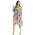 thumbnail image 5 of Sakkas Womens 3/4 Puff Sleeves Split Neck Summer Short Flowy Swing Dress/Cover-up - D-338-A - L/XL, 5 of 11