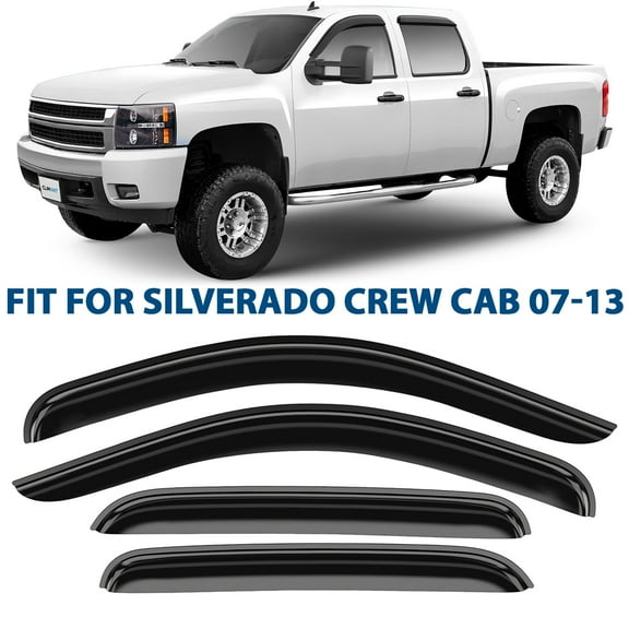 CLIM ART Incredibly Durable Rain Guards Chevrolet (Chevy) Silverado/GMC Sierra 1500 2007-2013 Crew Cab, Tape-on Window Deflectors, Vent Deflector, Vent Window Visors, Truck Accessories, 4pcs- 407003