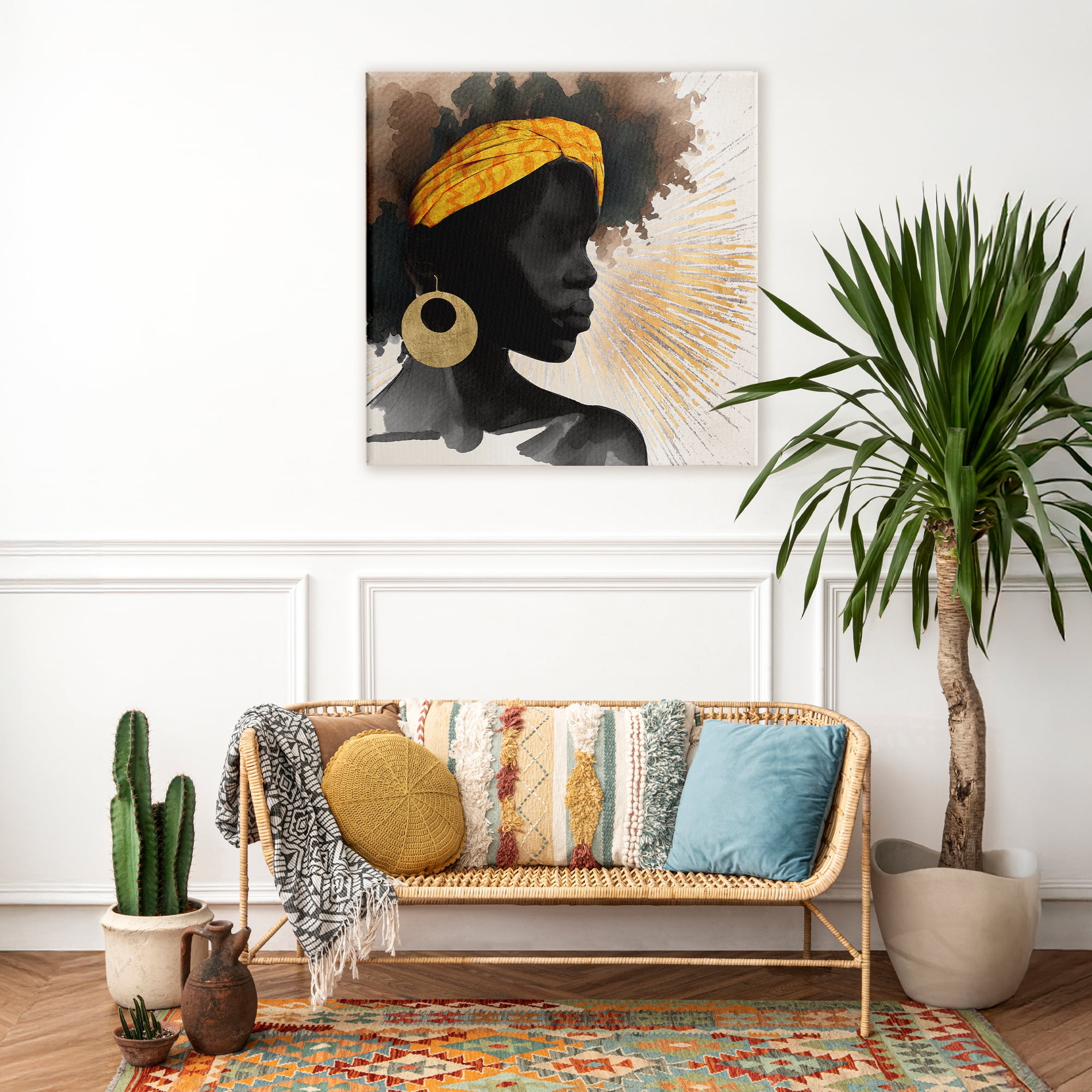 Stupell Industries Sunburst Silhouette with Headwrap Canvas Wall Art, design by CAD Designs