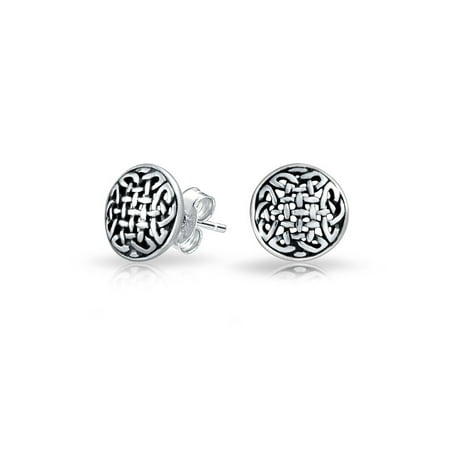 - Small Medallion Shield Celtic Knot Work Viking Gebo Love Round Circle Disc Stud Earrings Oxidized 925 Sterling Silver