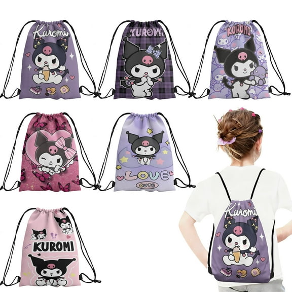 12 Pcs Kawaii Kur0mi Candy Drawstring Bag Drawstring Goodie Favor Bags for Boys and Girls Cartoon Birthday Party Decorations 27x34cm