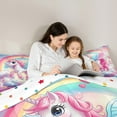 thumbnail image 4 of Manfei Chic Unicorn Bedding Sets Twin Size,Colorful Rainbow Clouds Comforter Sets with Sheets,3D Heart Pattern Bed in a Bag Twin Size,Super Cozy Bedroom Decor Reversible,7-Piece, 4 of 7
