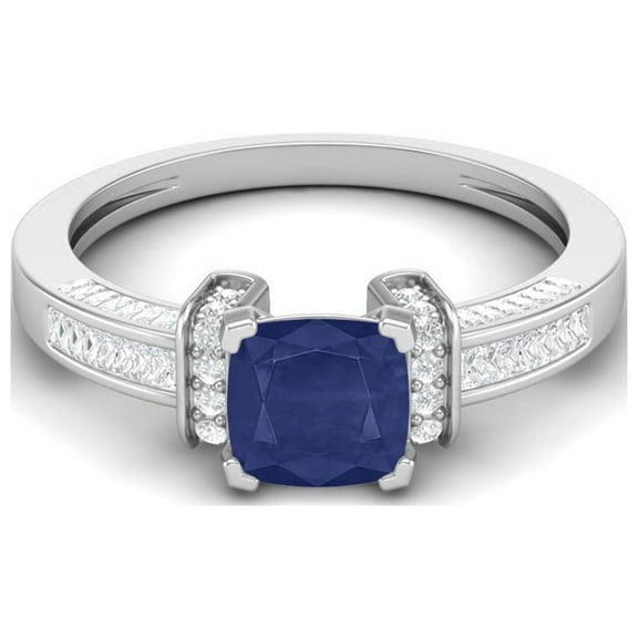 2.03 Cts Cushion Blue Sapphire Art Deco Shank 925 Sterling Silver Mother's Day Gift Ring