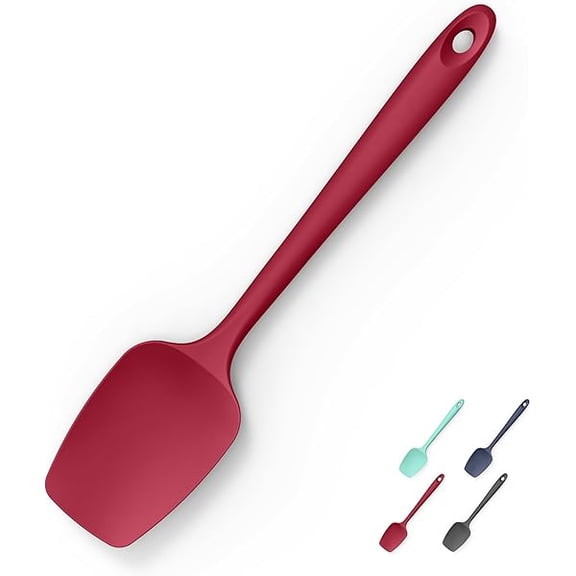 Heat Resistant Silicone Spoon Spatula, 600°F High Temp Flexible Cooking Spoons Kitchen Rubber Spoonula Scratch-Proof for Mixing Stirring Scraping Serving Non-Stick Cookware (11.4in, Red)