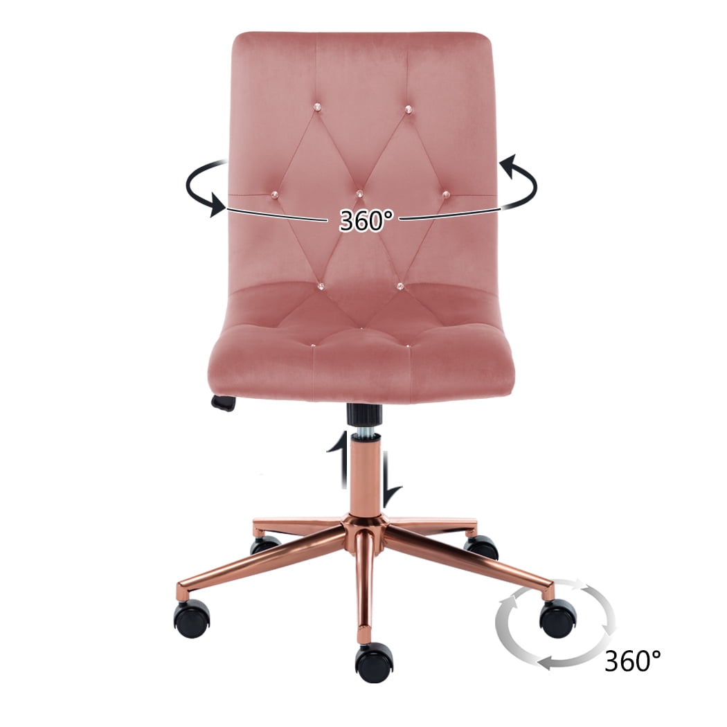 Duhome Office Desk Chair Velvet Tufted Computer Task Chair Rolling Chair Vanity Chair with Wheels for Bedroom Teen Girls, Pink and Gold
