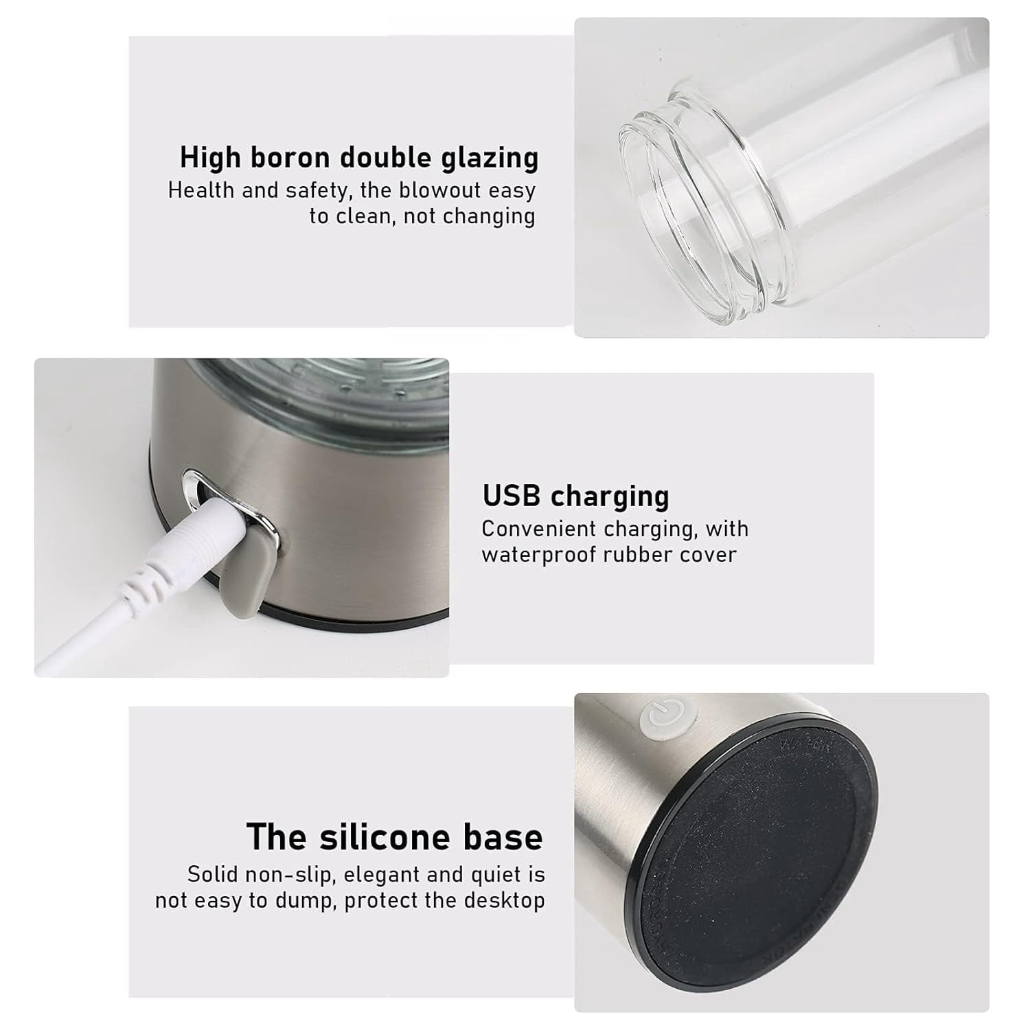 Hydrogen Water Bottle, Portable Hydrogen Water Generator with SPE and Pem Technology, Rechargeable Portable Glass Hydrogen Water Alkaline Generator Bottle