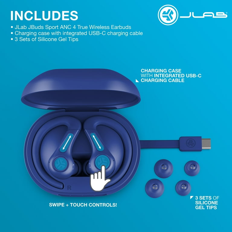 JLab JBuds Sport ANC 4 True Wireless Earbuds, Cobalt, Hybrid ANC