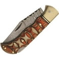 thumbnail image 2 of SZCO Supplies 3.5" Damascus Steel Knife – Orange Wood Handle with Brass Bolster & Leather Sheath, 2 of 3