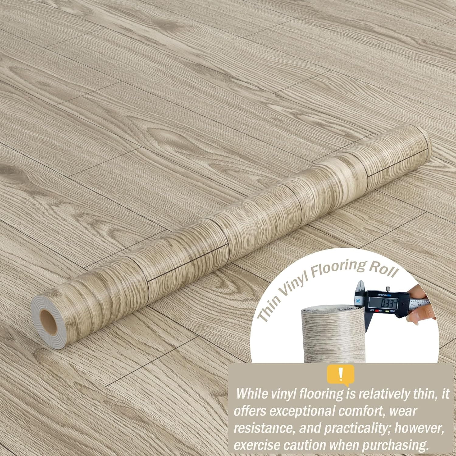 Peel and Stick Vinyl Flooring Roll 24"x 393"/ 64 Sq.Ft, Self Adhesive Vinyl Wood Flooring Planks Floor Tiles Stickers Waterproof for Bathroom Living Room Bedroom Kitchen RV, Light Brown Wood
