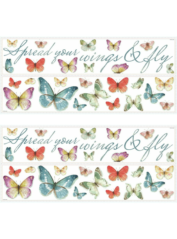 Roommates Lisa Audit Butterfly Quote Peel and Stick Wall Decals, 2 pack