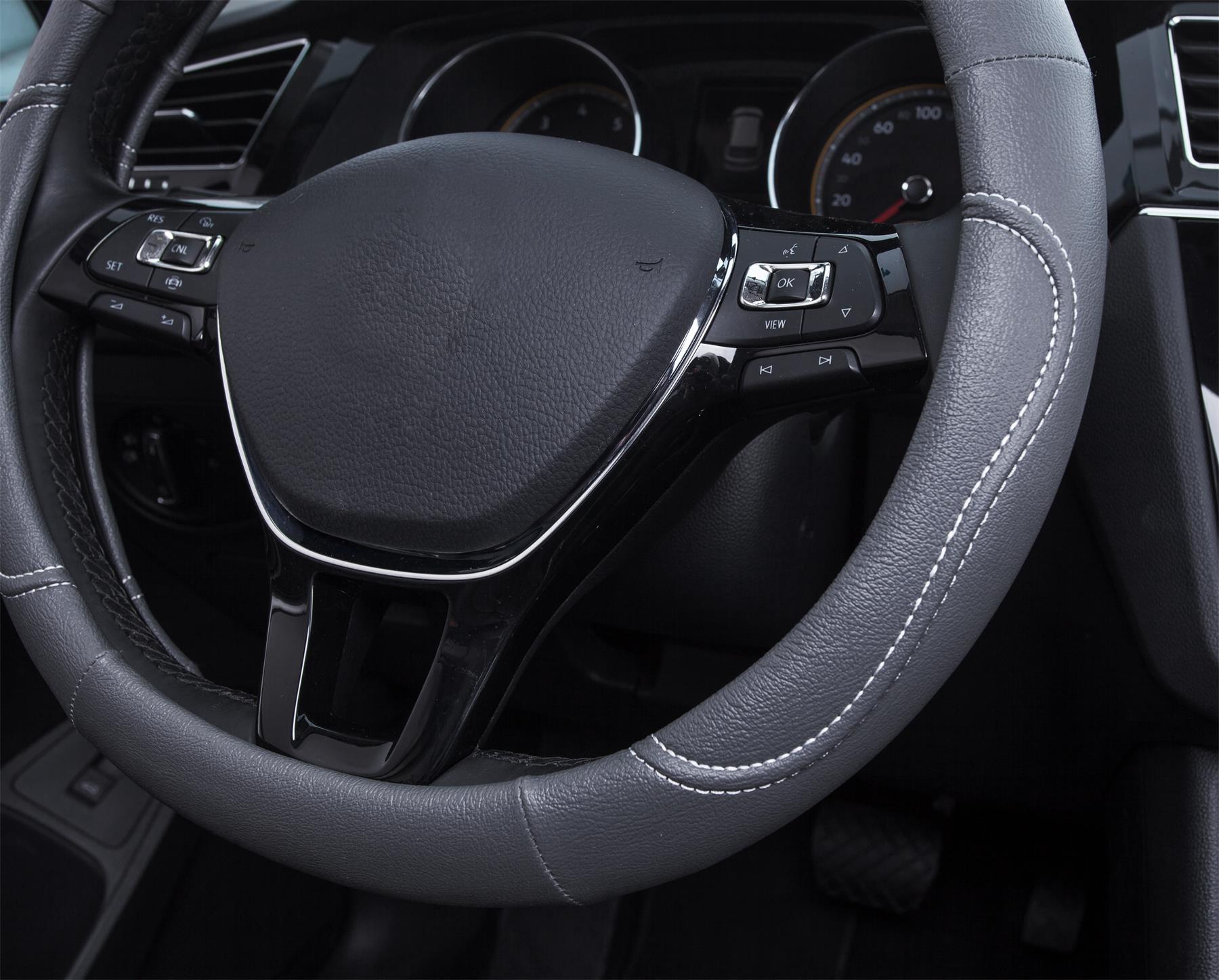 Auto Drive Universal Steering Wheel Cover, Gray with White Stitching photo 6