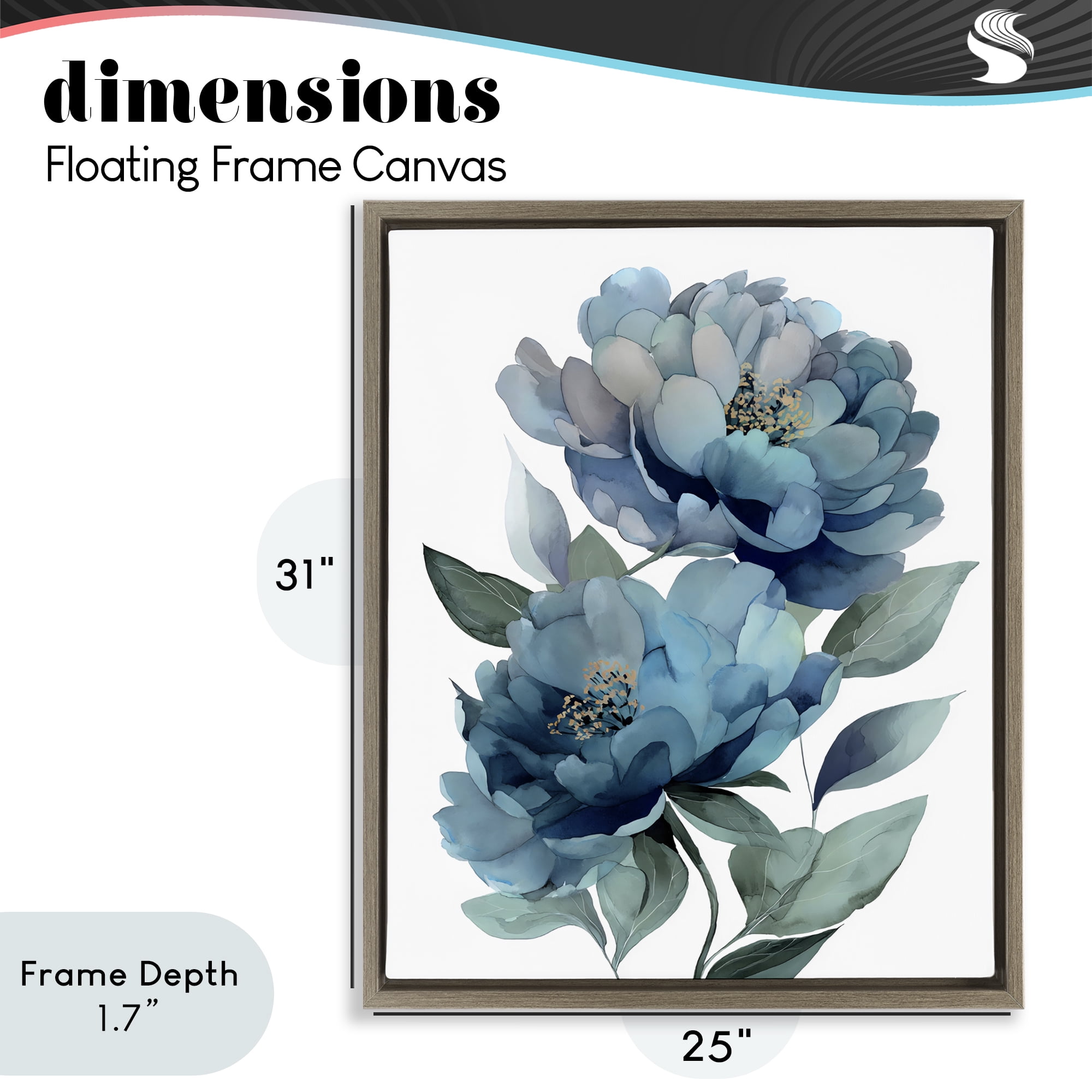 Stupell Industries Two Blue Flowers Serene Peonies Brown Framed Floater Canvas Wall Art, design by Franklyn Gregory