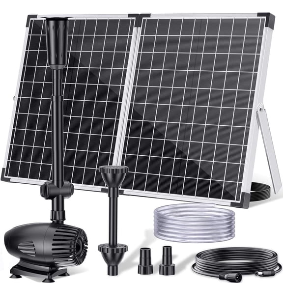 POPOSOAP 55W Solar Pond Pump with Dry-Run Protection, 480GPH Solar Powered Fountain Pump with 17ft Cord and PVC Tubing for Outdoor Ponds and Waterfalls