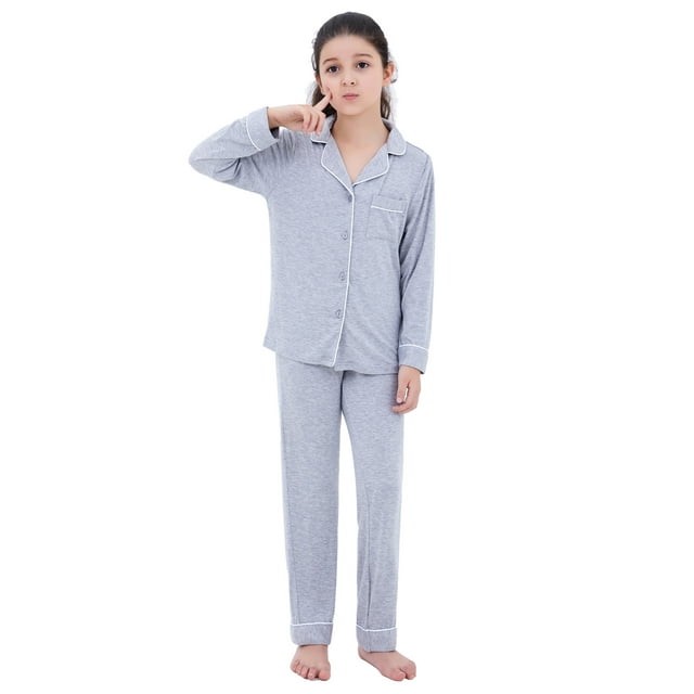 Pijamas para niños, conjunto de pantalones de manga larga para niños y niñas, ropa holgada de solapa modal cómoda para el hogar