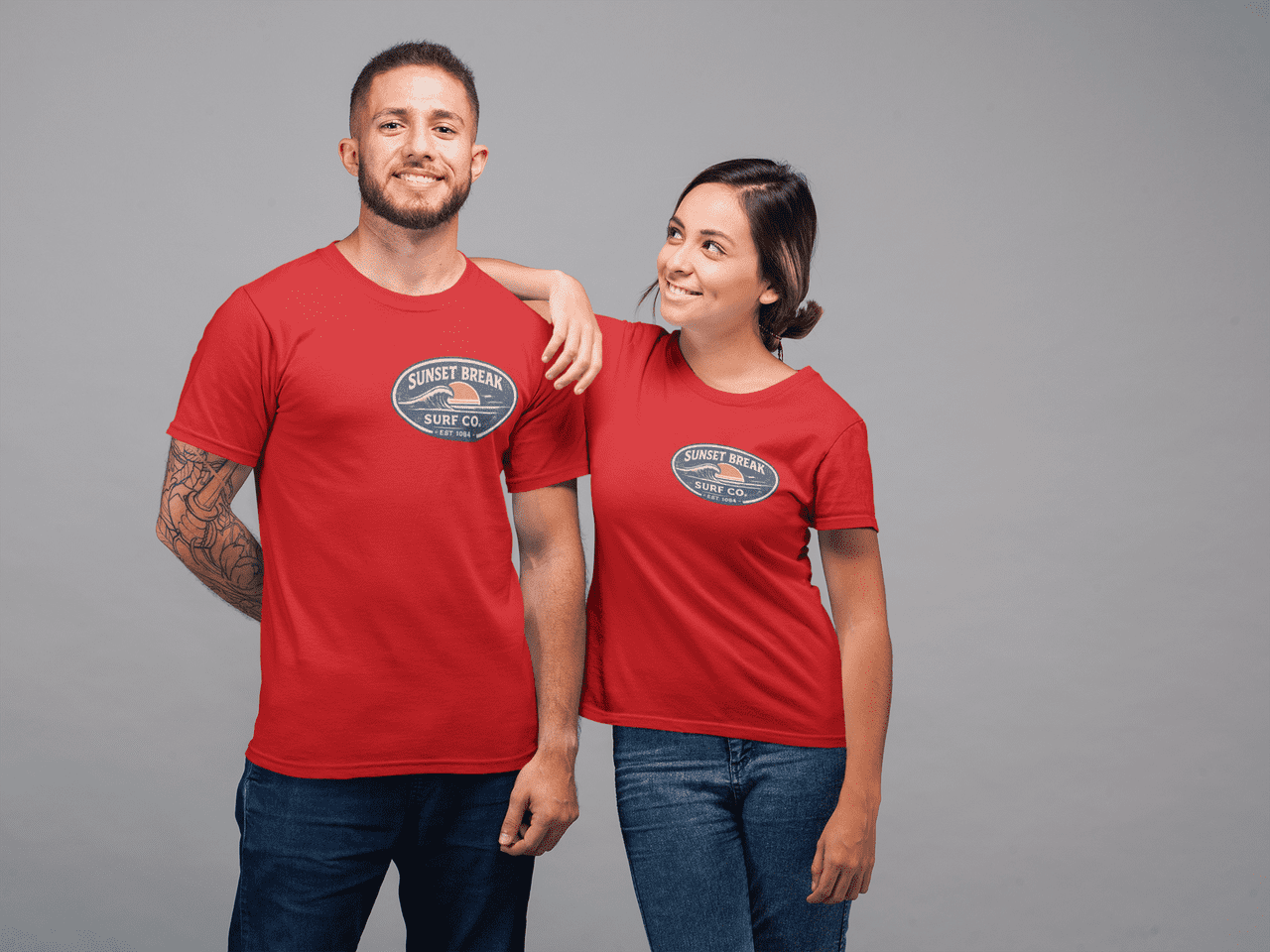 Sunset Break Surf T-Shirt – California Coast Wave Graphic Tee, Vintage Beach Shirt, Front & Back Print Unisex Crewneck