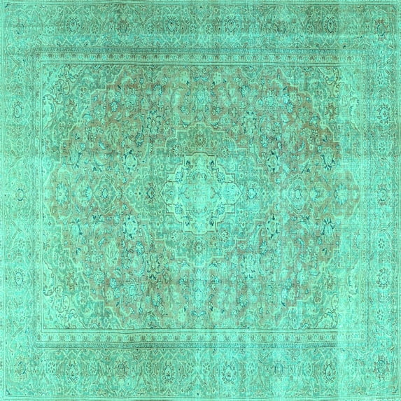 Ahgly Company Machine Washable Indoor Square Persian Turquoise Blue Traditional Area Rugs, 3' Square