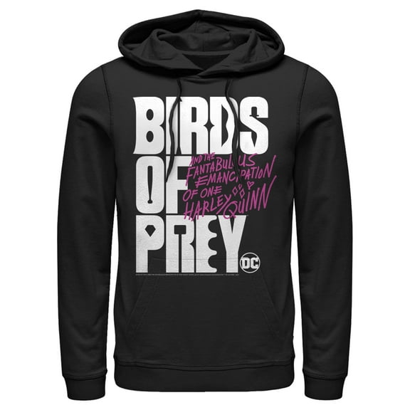 Men's Birds of Prey Bold Text Logo Pull Over Hoodie Black Small