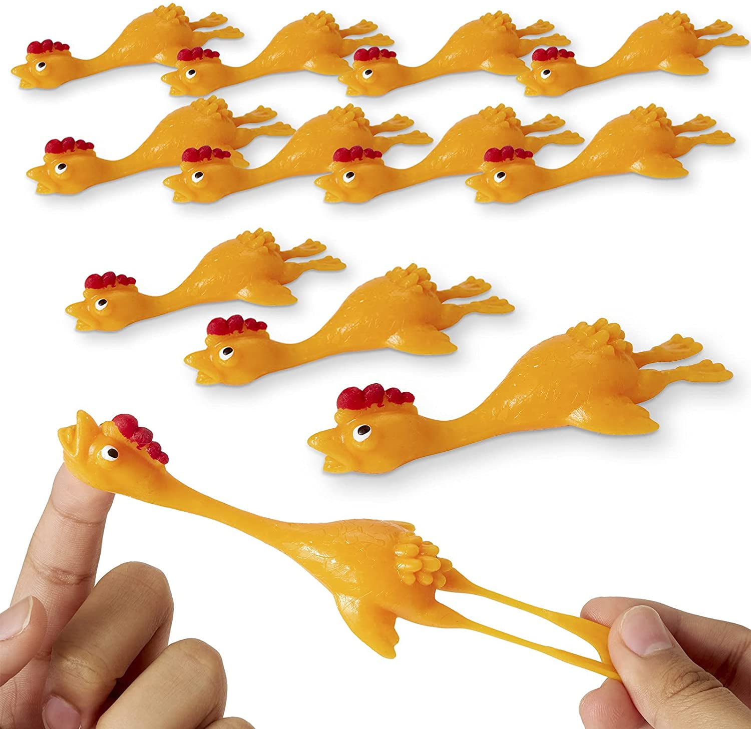 Kicko Rubber Chicken Slingshots 12 Pack Colored, Elastic Toy