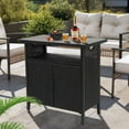 thumbnail image 5 of HOMEFUN Outdoor Bar Table Featuring Storage Cabinet: Wheeled Patio Serving Carts, Wicker Grill Cart Prep Station & Rolling Kitchen Island for Patio, Backyard and Outside Use, in Black, 5 of 7