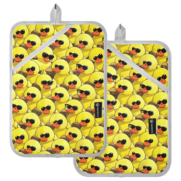 Ryvnso Cartoon Cute Ducks Pattern Oven Mitts Heat Resistant Pot Holders Set of 2 Hot Pads
