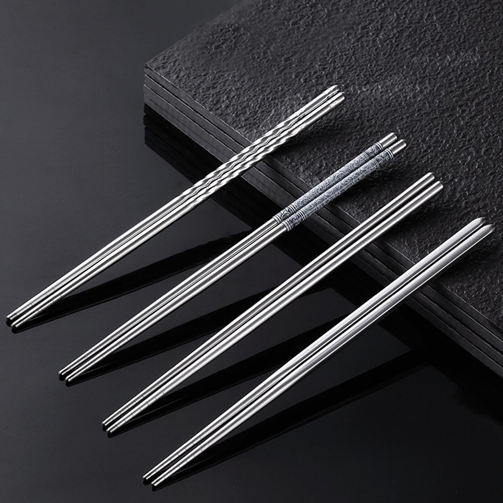 Limei 4 Pairs Reusable Chopsticks, Stainless Steel Metal Chop Sticks