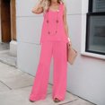 thumbnail image 2 of Conjunto de 2 piezas para mujer: chaleco sin mangas y pantalones anchos, estilo boho informal, color liso, mezcla de poliéster y spandex, 2 of 5