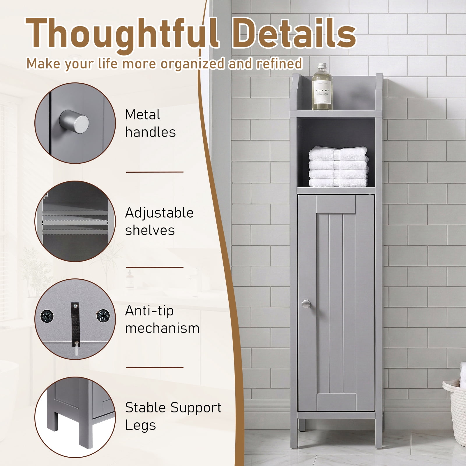 Ktaxon Slim Bathroom Cabinet Storage, Toilet Cabinet with 2 Drawers, beside Toilet Cabinet Saving Space, Gray