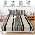 thumbnail image 5 of Full Size Fitted Sheet Set - Black Beige Stripe 3 Piece Bedding Sets 16" Deep Pocket Fitted Sheet with 2 Pillowcases, Farmhouse Striped Vintage Geometric Lines Brushed Microfiber Hotel Bed Sheets, 5 of 9