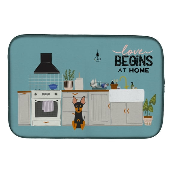 English Toy Terrier Kitchen Scene Dish Drying Mat