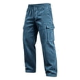 thumbnail image 4 of MXALUOB Men's Corduroy Pants Cargo Textured Drawstring Trousers with Flap Pockets Ribbed Wide Leg Elastic Waist Casual Pant for Winter, 4 of 6