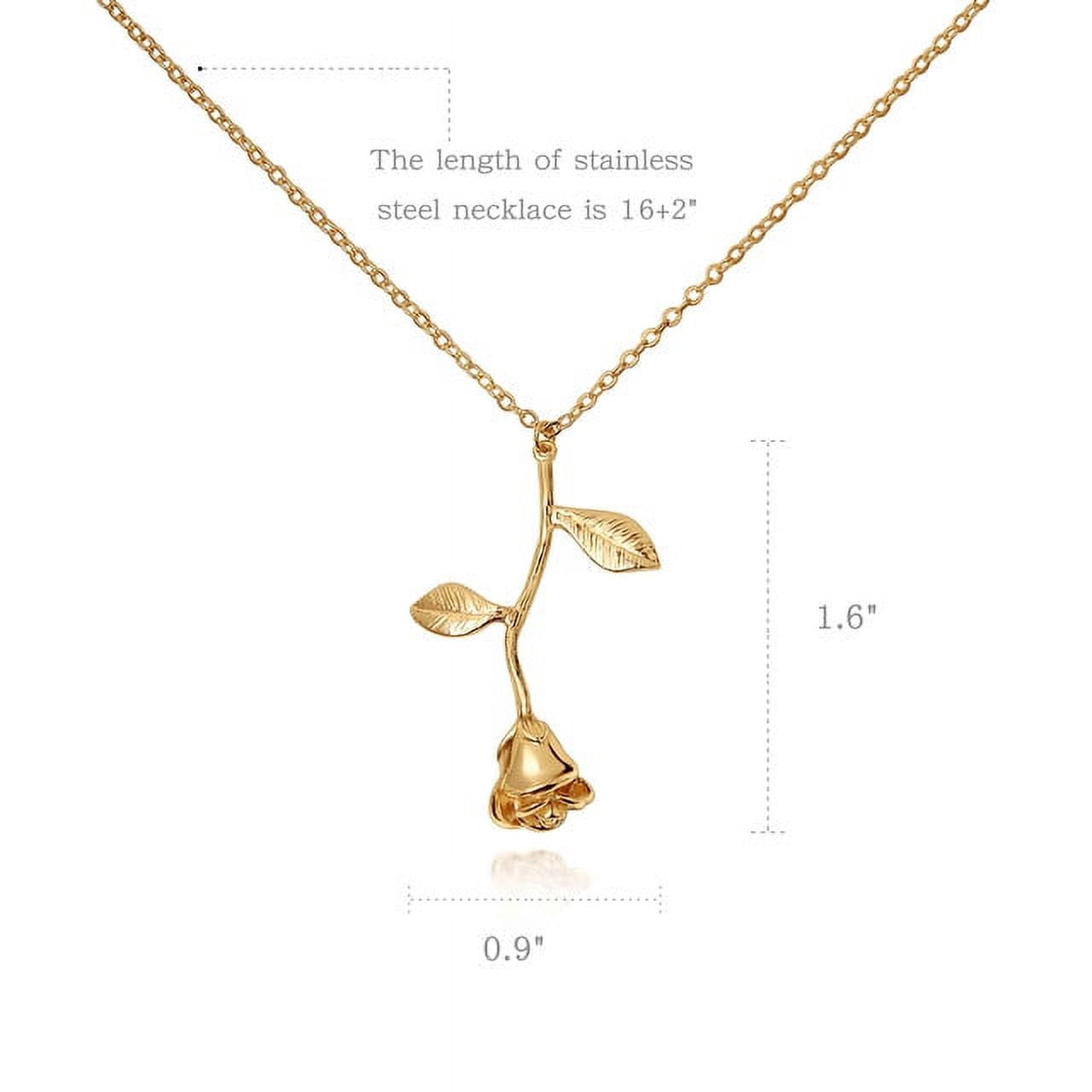 Rose Gold Brass Rose Flower Necklace Pendant Jewelry Valentine's Day Gift Set for Her