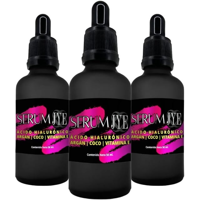 JYE Serum Facial Acido Hialurónico, Argán, Vitamina E, Coco. Orgánico para todo tipo de piel, antiedad, hidratante, suero antiarrugas. Set de 3 botellas