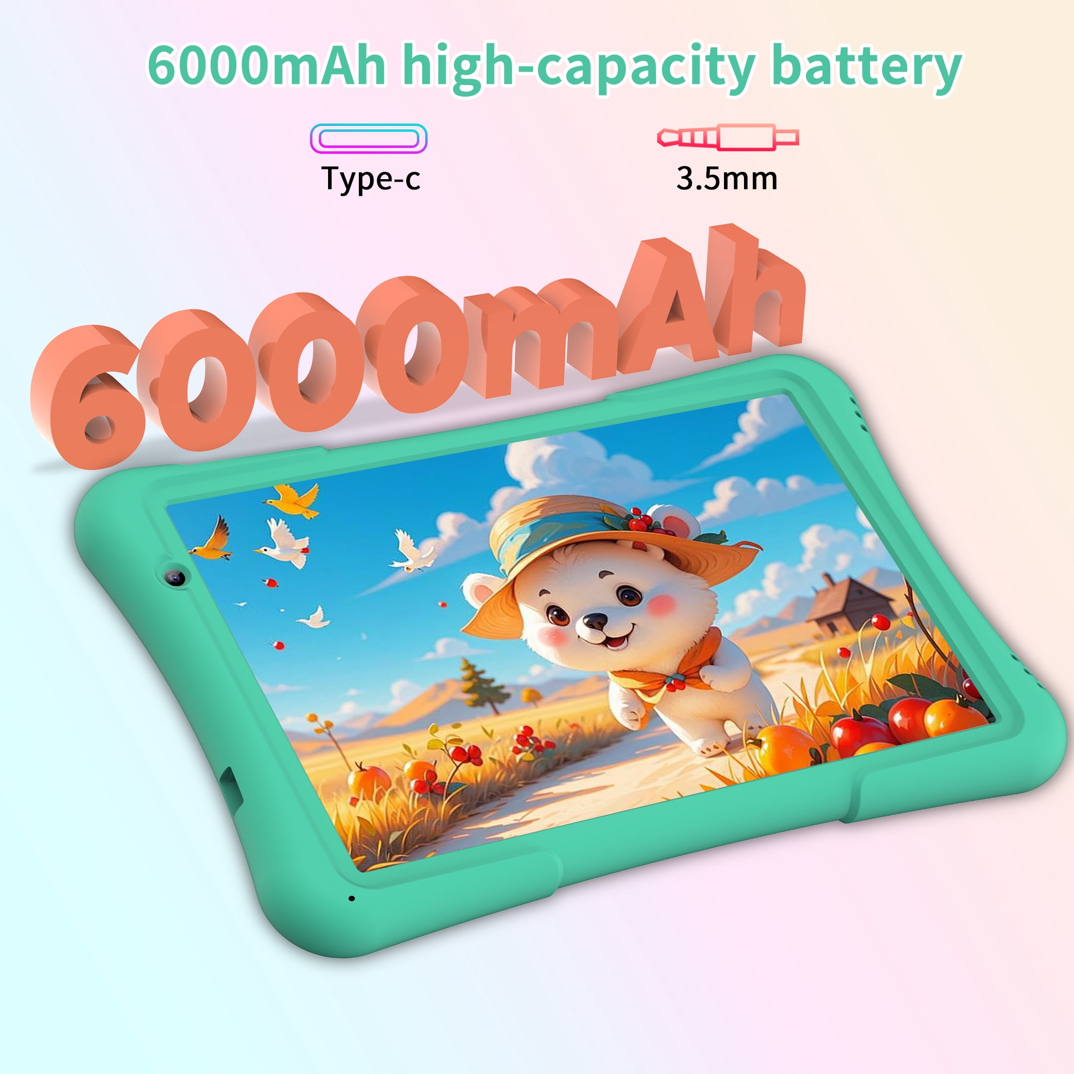 QunyiCo Kids Tablet 10 inch,Android Tablet for Kid,4GB RAM 32GB ROM,Quad Core Processor,Parental Control,1280 * 800 Resolution,6000mAh Battery,Green