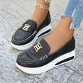 thumbnail image 5 of Miluxas Women's Leather Wedge Loafers Slip on Comfortable Loafers Thick Soft Platform Shoes Business Work Walking Black 7(39), 5 of 9