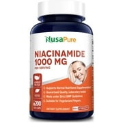 NusaPure Niacinamide 1000mg in 200 Veggie Capsules, Non-GMO & Gluten-Free, Dietary Supplement for Unisex Adult Health & Wellness