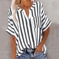 thumbnail image 2 of BLVB Button down Shirts for Women Short Sleeve Summer Tops V Neck Striped Blouses Business Dressy Casual Outfits, 2 of 7