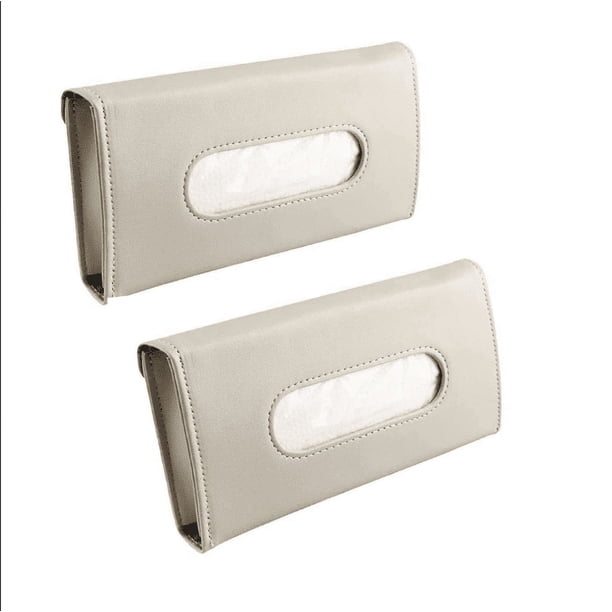 2 porta pañuelos de color caqui para coche, caja de pañuelos para visera, caja de pañuelos de cuero para coche, soporte para mascarilla, estuche para guardar pañuelos de papel para visera.