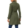 thumbnail image 3 of INSPIRE CHIC Women's Faux Suede Notched Lapel Strap Cuff Solid Double Breasted Tie Belt Trench Coats L Army Green, 3 of 5